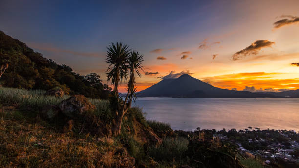 Beautiful Lake Attitlan in Guatemala, surrounded by the Tolimán , Atitlán and San Pedro volcanoes. Some consider it the most beautiful lake in the world.