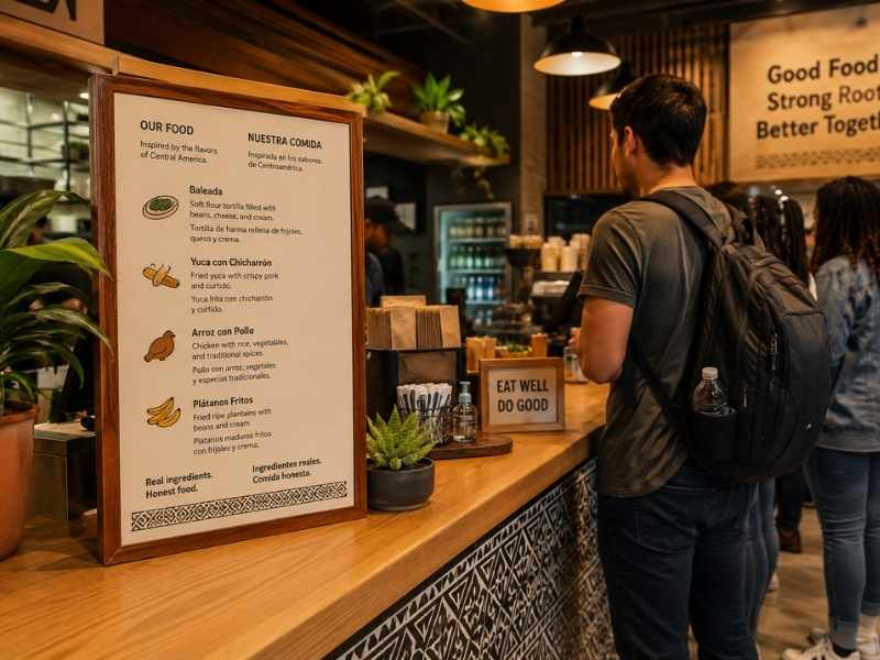 Central American food brand introducing its menu to new consumers.