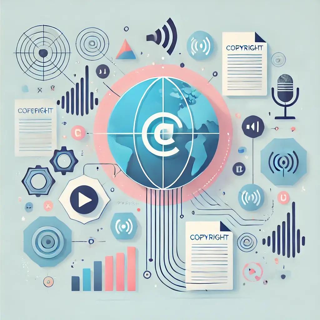 Copyright and digital distribution concept representing the international licensing of creative content